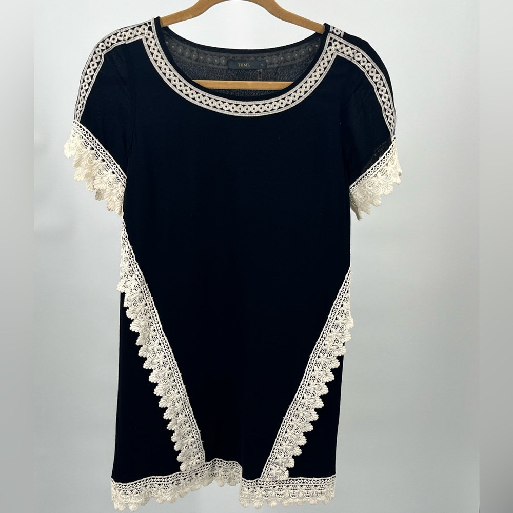 THML Black Mini Dress with Cream Lace Trim